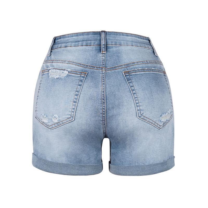 Pantaloni scurți din denim rupti de vară cu talie mijlocie 2023 pentru femei, la modă, cu tiv înalt elastic, blugi drepti, pantaloni scurți, îmbrăcăminte ocazională pentru femei S-2XL