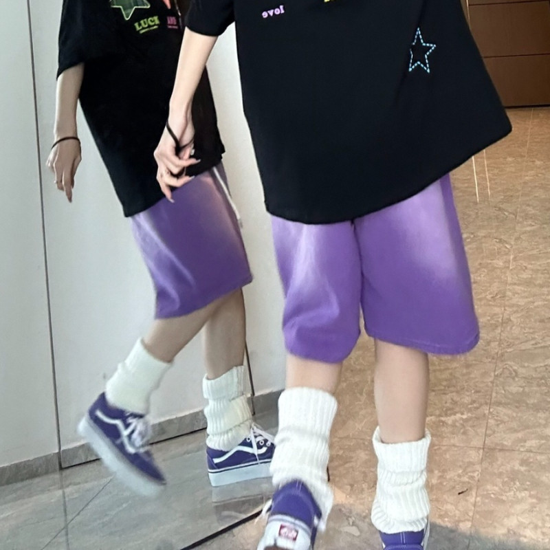 Μωβ σορτς Γυναικεία S-4XL Πλυμένα Τζιν Κομψό Χαλαρά Αμερικάνικο ρετρό καλοκαιρινό casual unisex Streetwear Hipster Students Fashion Simple