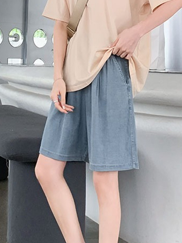 Ljetne kratke hlače od traperica A-kroja visokog struka za 2023. Ležerne kratke hlače od mekog plavog trapera Ženske široke traperice od ledene svile