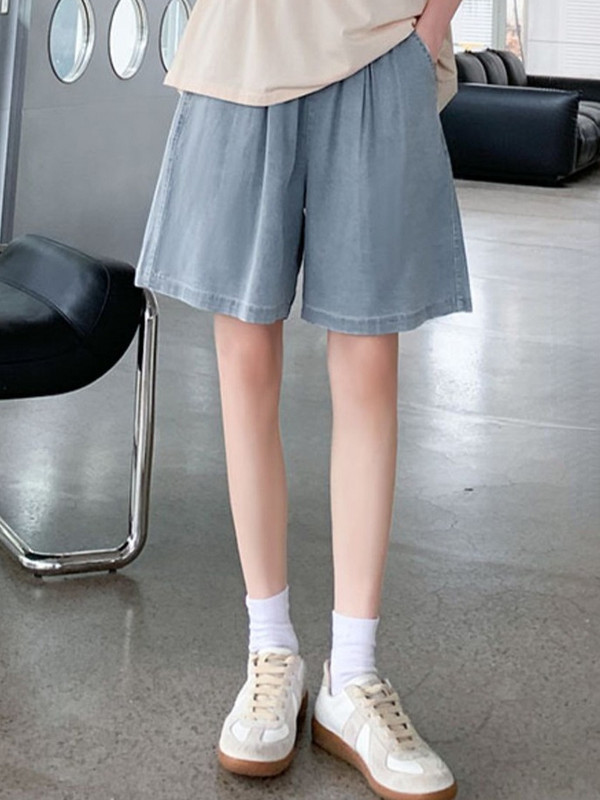 Ljetne kratke hlače od traperica A-kroja visokog struka za 2023. Ležerne kratke hlače od mekog plavog trapera Ženske široke traperice od ledene svile