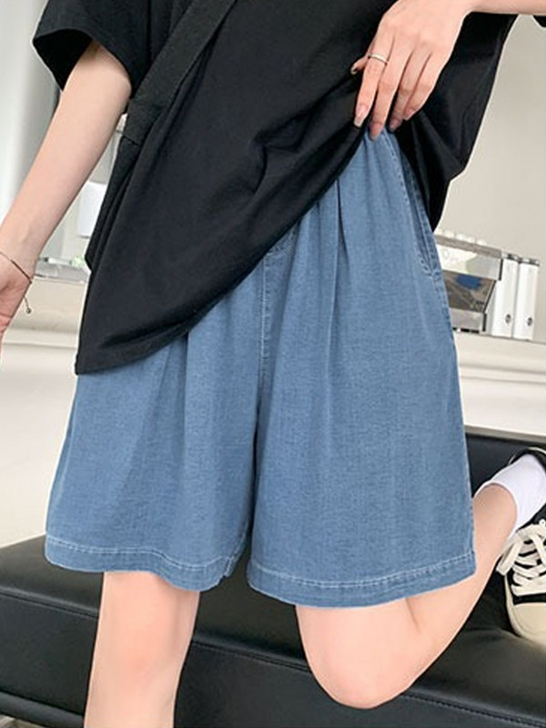 Ljetne kratke hlače od traperica A-kroja visokog struka za 2023. Ležerne kratke hlače od mekog plavog trapera Ženske široke traperice od ledene svile