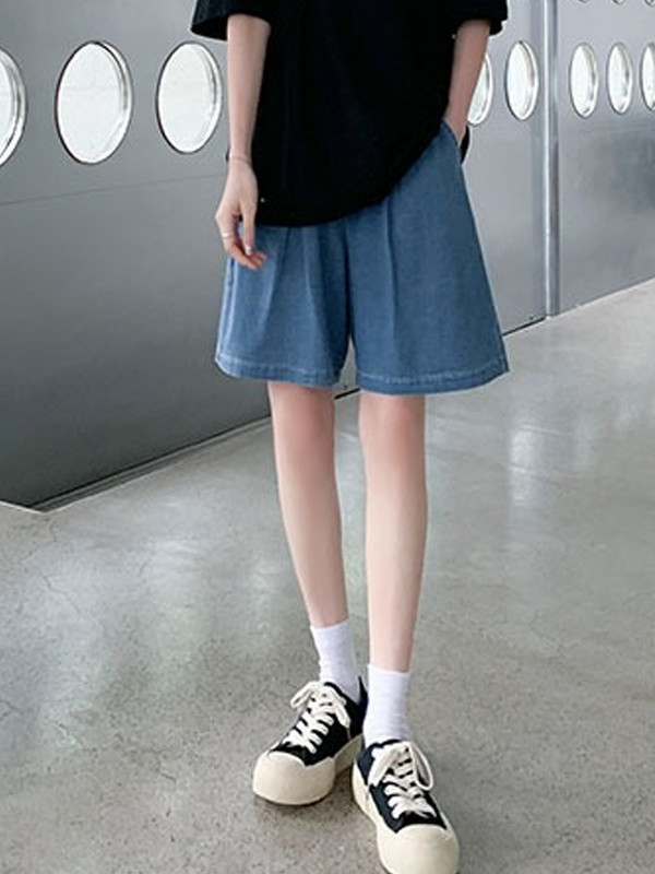 Ljetne kratke hlače od traperica A-kroja visokog struka za 2023. Ležerne kratke hlače od mekog plavog trapera Ženske široke traperice od ledene svile