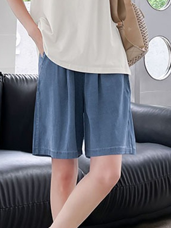 Ljetne kratke hlače od traperica A-kroja visokog struka za 2023. Ležerne kratke hlače od mekog plavog trapera Ženske široke traperice od ledene svile