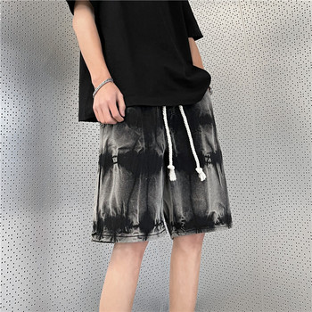 Tie Dye Shorts Men Denim Drawstring American Streetwear Washed Y2k Clothes Teens Hip Hop S-3XL Модни панталони Harajuku Vintage