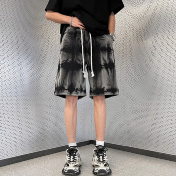 Tie Dye Shorts Men Denim Drawstring American Streetwear Washed Y2k Clothes Teens Hip Hop S-3XL Модни панталони Harajuku Vintage