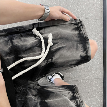 Tie Dye Shorts Men Denim Drawstring American Streetwear Washed Y2k Clothes Teens Hip Hop S-3XL Модни панталони Harajuku Vintage