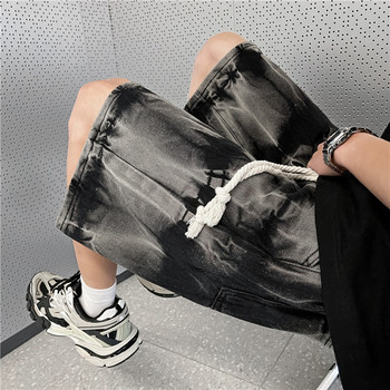 Tie Dye Shorts Men Denim Drawstring American Streetwear Washed Y2k Clothes Teens Hip Hop S-3XL Модни панталони Harajuku Vintage