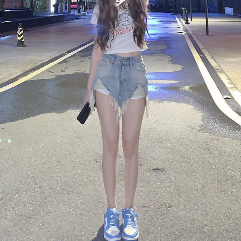Τζιν Γυναικεία σορτς S-4XL Skinny Hotsweet Ripped Tassel Ψηλόμεση Chic American Style Casual All-match Τρυφερά καλοκαιρινά ρούχα