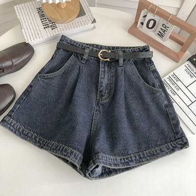 Sievietes džinsu šorti ar jostu 2023. gada vasaras liela izmēra džinsi Īsi ielas apģērbi Mujer Femme A līnijas īsās bikses zilas baltas S-5XL