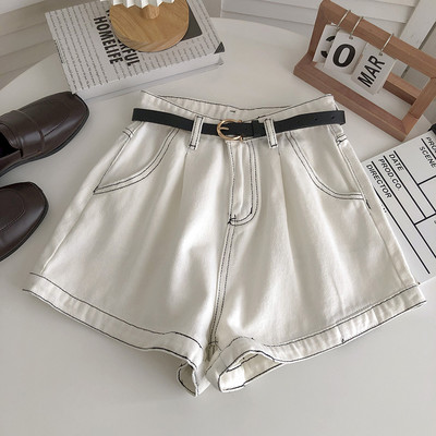 Sievietes džinsu šorti ar jostu 2023. gada vasaras liela izmēra džinsi Īsi ielas apģērbi Mujer Femme A līnijas īsās bikses zilas baltas S-5XL