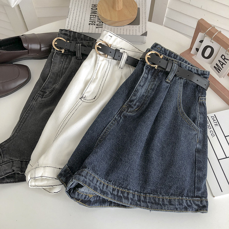 Sievietes džinsu šorti ar jostu 2023. gada vasaras liela izmēra džinsi Īsi ielas apģērbi Mujer Femme A līnijas īsās bikses zilas baltas S-5XL