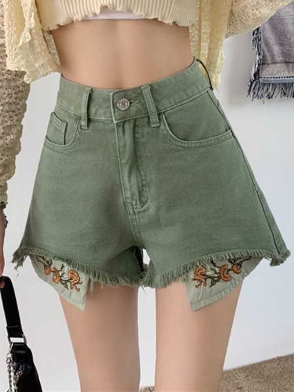 Traper kratke hlače Ženske S-4XL Patchwork vezene modne ljetne visoke struke široke poderane Ulzzang ulične jednostavne ženske