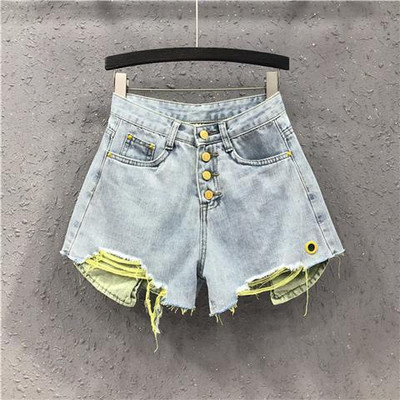 2022. gada vasaras jauns liela izmēra ar augstu vidukli brīvs kontrasts, saplēsti džinsa šorti sieviešu karstās bikses Plašas bikses Ikdienišķas