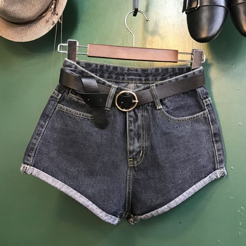 Sieviešu džinsu šorti vasarā, brīvi, gofrēti, mazgāti, visu maču Ulzangas ikdienišķas, platas kājas, meitenes vintage, maigas panks stils pamata populārs