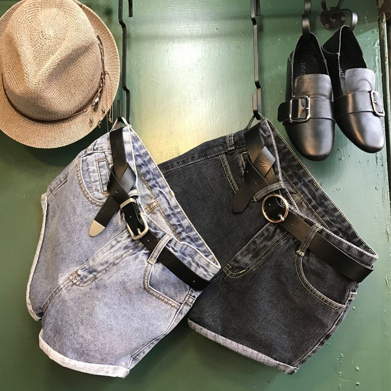 Sieviešu džinsu šorti vasarā, brīvi, gofrēti, mazgāti, visu maču Ulzangas ikdienišķas, platas kājas, meitenes vintage, maigas panks stils pamata populārs