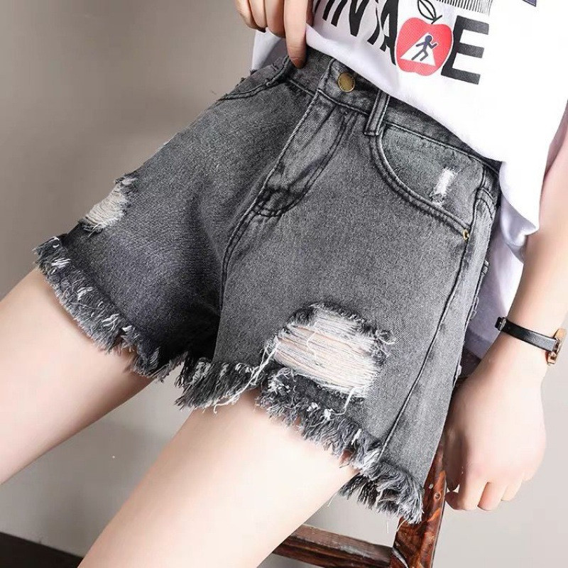 Sieviešu ikdienas džinsa šorti ar augstu vidukli, 2023. gada vasaras modes ielas apģērbi, džinsi ar kabatu caurumu
