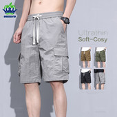 Nyári ultravékony rövidnadrágok nadrágok férfi rakodó oldalzsebek kocogók szürke Bermuda térd strand nylon rövid nadrág férfi nagy méret M-5XL