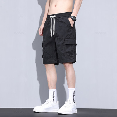 Nyári ultravékony rövidnadrágok nadrágok férfi rakodó oldalzsebek kocogók szürke Bermuda térd strand nylon rövid nadrág férfi nagy méret M-5XL