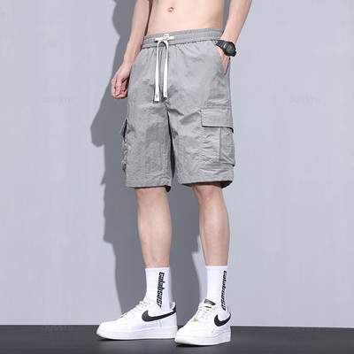 Nyári ultravékony rövidnadrágok nadrágok férfi rakodó oldalzsebek kocogók szürke Bermuda térd strand nylon rövid nadrág férfi nagy méret M-5XL