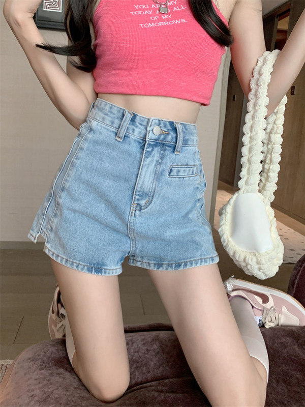 Traper kratke hlače S-5XL Ženske šik retro ulzzang modne kratke hlače s prorezom sa strane, visokog struka, zgodne djevojke, cool ulična odjeća, seksi, nježne, elegantne 