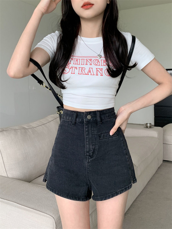 Traper kratke hlače S-5XL Ženske šik retro ulzzang modne kratke hlače s prorezom sa strane, visokog struka, zgodne djevojke, cool ulična odjeća, seksi, nježne, elegantne 