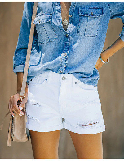 2022. gada vasaras karstā izpārdošana Melnbalti plēsti džinsa šorti sievietēm Modes, elastīgi velmēti džinsi šorti S-2XL Drop Ship