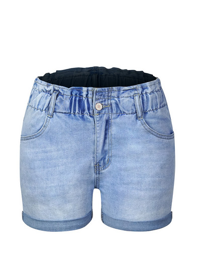 2022. gada vasara, jaunas sieviešu elastīgās jostasvietas, krokainas džinsu šorti, modes ikdienas augstas izstiepšanas taisni džinsi šorti S-2XL Drop Shipping