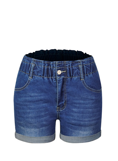 2022. gada vasara, jaunas sieviešu elastīgās jostasvietas, krokainas džinsu šorti, modes ikdienas augstas izstiepšanas taisni džinsi šorti S-2XL Drop Shipping