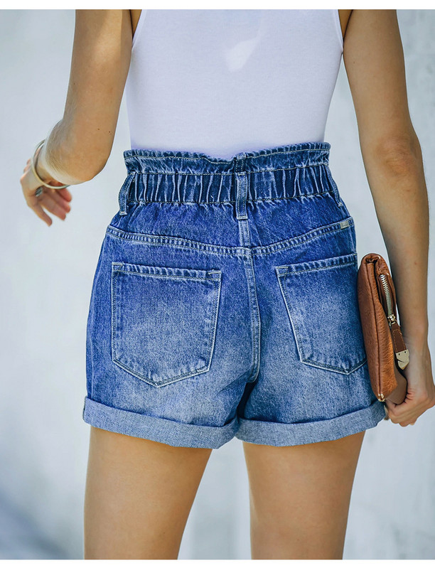 2022. gada vasara, jaunas sieviešu elastīgās jostasvietas, krokainas džinsu šorti, modes ikdienas augstas izstiepšanas taisni džinsi šorti S-2XL Drop Shipping