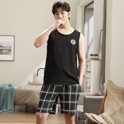 Teljes pamut pizsama férfiaknak vékony mellény Ujjatlan férfi zsebpizsama szett Háziruha alvónadrág Big Yards 3XL 4XL Pijamas De Hombre