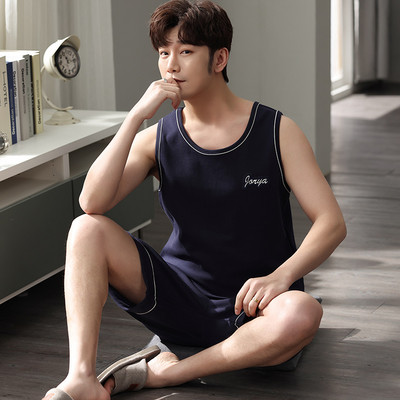 Teljes pamut pizsama férfiaknak vékony mellény Ujjatlan férfi zsebpizsama szett Háziruha alvónadrág Big Yards 3XL 4XL Pijamas De Hombre