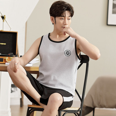 Teljes pamut pizsama férfiaknak vékony mellény Ujjatlan férfi zsebpizsama szett Háziruha alvónadrág Big Yards 3XL 4XL Pijamas De Hombre