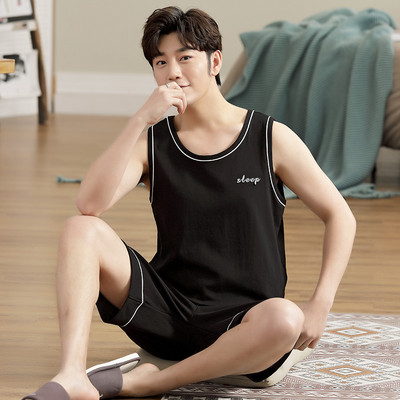 Teljes pamut pizsama férfiaknak vékony mellény Ujjatlan férfi zsebpizsama szett Háziruha alvónadrág Big Yards 3XL 4XL Pijamas De Hombre