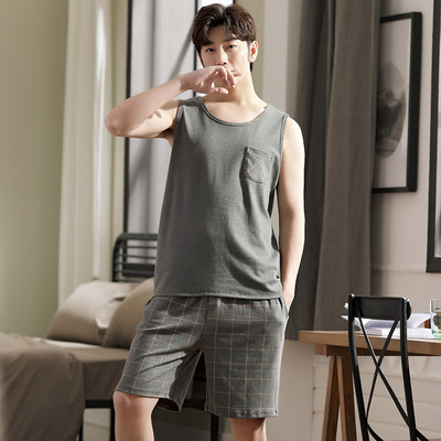Teljes pamut pizsama férfiaknak vékony mellény Ujjatlan férfi zsebpizsama szett Háziruha alvónadrág Big Yards 3XL 4XL Pijamas De Hombre