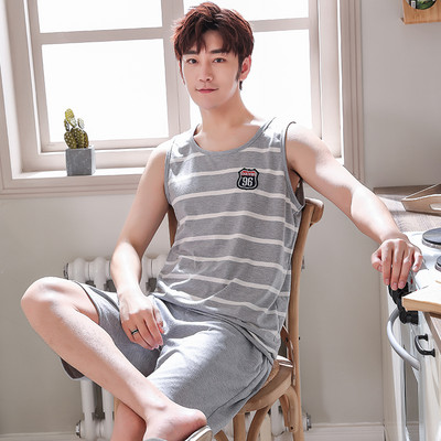 Teljes pamut pizsama férfiaknak vékony mellény Ujjatlan férfi zsebpizsama szett Háziruha alvónadrág Big Yards 3XL 4XL Pijamas De Hombre