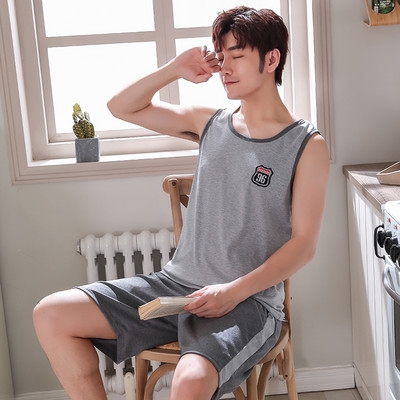 Teljes pamut pizsama férfiaknak vékony mellény Ujjatlan férfi zsebpizsama szett Háziruha alvónadrág Big Yards 3XL 4XL Pijamas De Hombre
