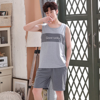 Teljes pamut pizsama férfiaknak vékony mellény Ujjatlan férfi zsebpizsama szett Háziruha alvónadrág Big Yards 3XL 4XL Pijamas De Hombre