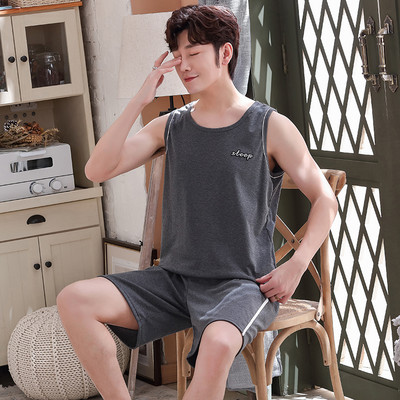 Teljes pamut pizsama férfiaknak vékony mellény Ujjatlan férfi zsebpizsama szett Háziruha alvónadrág Big Yards 3XL 4XL Pijamas De Hombre