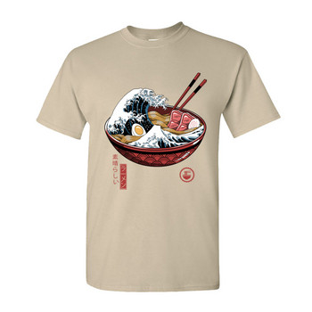 Мъжка тениска със страхотни щампи Ramen Wave White Tops T-Shirt за мъже Класически японски стил Crewneck 100% памук Тениска с къс ръкав Noodle Tees