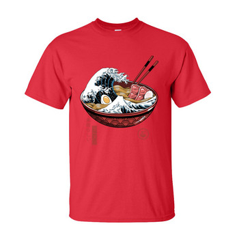 Мъжка тениска със страхотни щампи Ramen Wave White Tops T-Shirt за мъже Класически японски стил Crewneck 100% памук Тениска с къс ръкав Noodle Tees