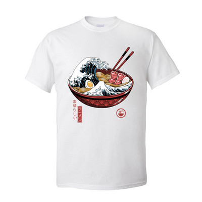 Apdruka Great Ramen Wave White Tops T-krekls vīriešiem Klasisks Japānas Style Crewneck 100% Cotton T krekls ar īsām piedurknēm nūdeles T-krekls