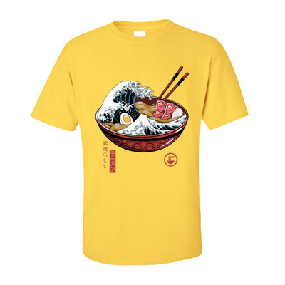 Apdruka Great Ramen Wave White Tops T-krekls vīriešiem Klasisks Japānas Style Crewneck 100% Cotton T krekls ar īsām piedurknēm nūdeles T-krekls