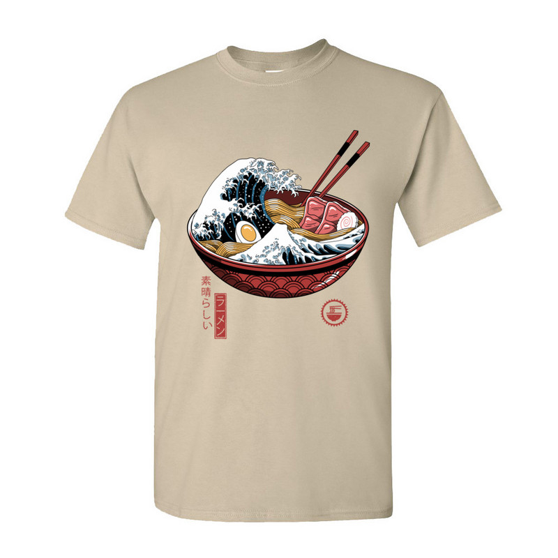 Apdruka Great Ramen Wave White Tops T-krekls vīriešiem Klasisks Japānas Style Crewneck 100% Cotton T krekls ar īsām piedurknēm nūdeles T-krekls
