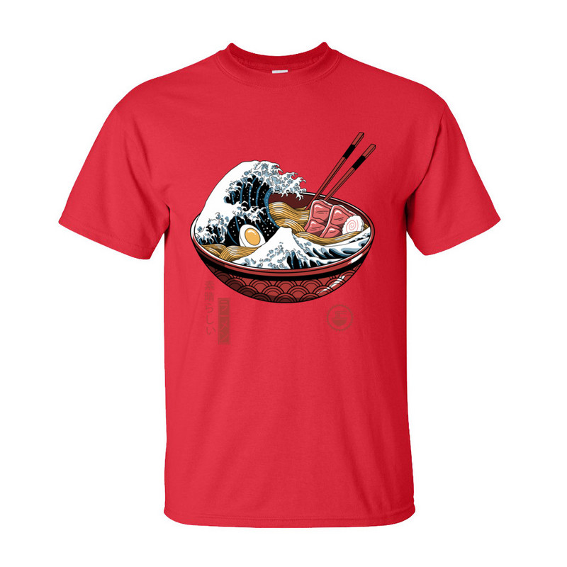Apdruka Great Ramen Wave White Tops T-krekls vīriešiem Klasisks Japānas Style Crewneck 100% Cotton T krekls ar īsām piedurknēm nūdeles T-krekls