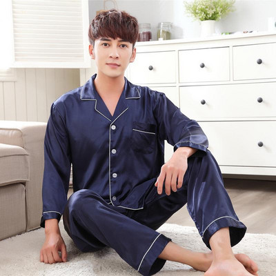Violeta Vīriešu Naktsveļa 2gab Krekls Bikses Miega pidžamas Komplekti Naktsveļa Pavasaris Rudens Rayon Zīda naktskrekls Halāts Apģērbi Izmērs L - XXXL