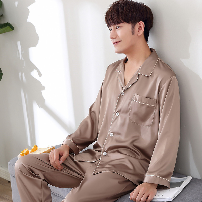 Violeta Vīriešu Naktsveļa 2gab Krekls Bikses Miega pidžamas Komplekti Naktsveļa Pavasaris Rudens Rayon Zīda naktskrekls Halāts Apģērbi Izmērs L - XXXL