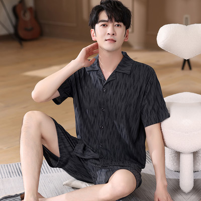 Férfi hálóruha öltöny nyári nagyvonalú szabadidő rövid ujjú pizsama kockás mintás otthoni ruha férfi nagy udvarok XXXL pamut pizsama Hombre