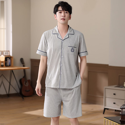 Férfi hálóruha öltöny nyári nagyvonalú szabadidő rövid ujjú pizsama kockás mintás otthoni ruha férfi nagy udvarok XXXL pamut pizsama Hombre