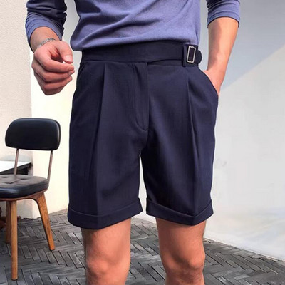 Vintage mežģīņu šorti ar augstu vidukli vīriešu pavasara vasaras modes tīras krāsas brīvas īsas bikses vīriešiem Jauni gadījuma taisni šorti vīriešiem