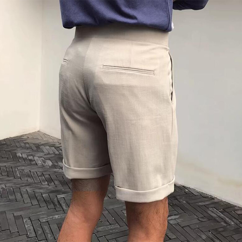Vintage mežģīņu šorti ar augstu vidukli vīriešu pavasara vasaras modes tīras krāsas brīvas īsas bikses vīriešiem Jauni gadījuma taisni šorti vīriešiem